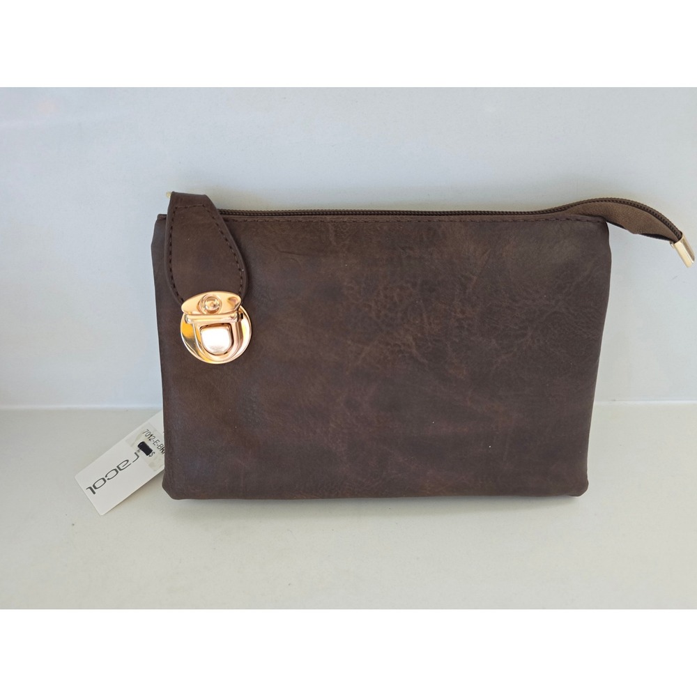 Caracol Brown Vegan Leather Triple Compartment Crossbody Bag 7012-E-BRN NEW